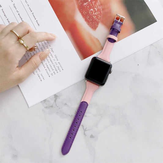 Small Waist Color Matching Leather Watch Band For Apple Watch Ultra 49mm&Watch Ultra 2 49mm / Series 9&8&7 45mm / SE 3&SE 2&6&SE&5&4 44mm / 3&2&1 42mm(Purple+Pink) by bashfashion