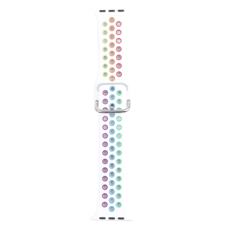Metal Buckle Silicone Watch Band For Apple Watch Ultra 49mm&Watch Ultra 2 49mm / Series 9&8&7 45mm / SE 3&SE 2&6&SE&5&4 44mm / 3&2&1 42mm(White+Colorful) by bashfashion