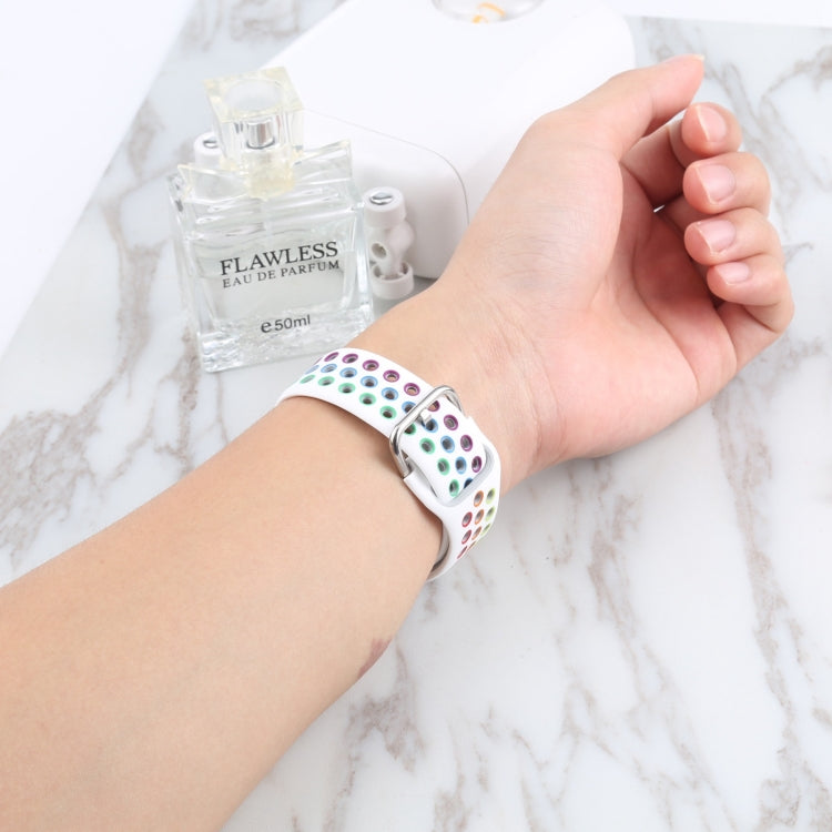 Metal Buckle Silicone Watch Band For Apple Watch Ultra 49mm&Watch Ultra 2 49mm / Series 9&8&7 45mm / SE 3&SE 2&6&SE&5&4 44mm / 3&2&1 42mm(White+Colorful) by bashfashion