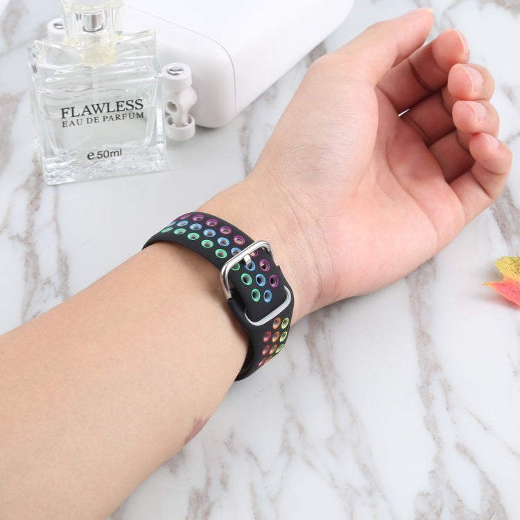 Metal Buckle Silicone Watch Band For Apple Watch Ultra 49mm&Watch Ultra 2 49mm / Series 9&8&7 45mm / SE 3&SE 2&6&SE&5&4 44mm / 3&2&1 42mm(Black+Colorful) by bashfashion