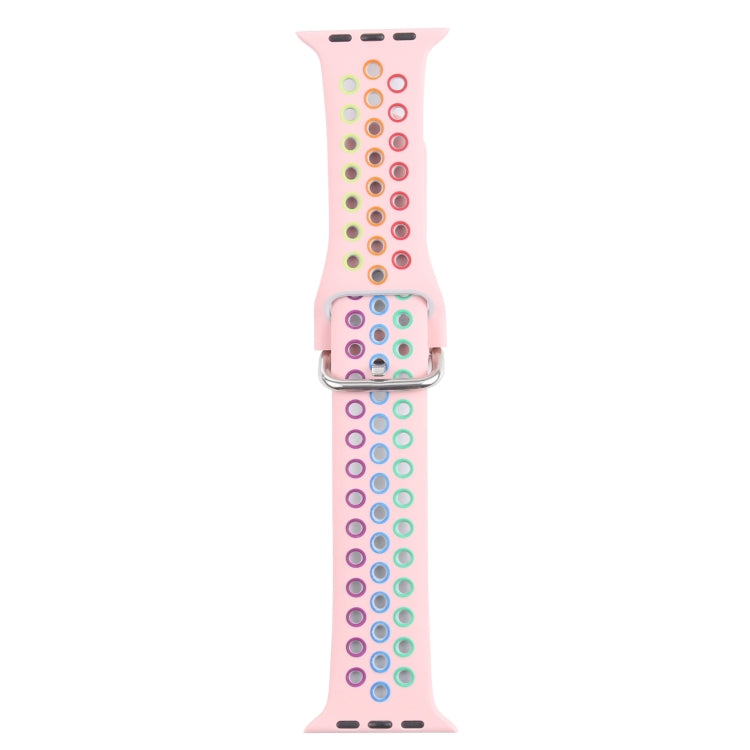 Metal Buckle Silicone Watch Band For Apple Watch Ultra 49mm&Watch Ultra 2 49mm / Series 9&8&7 45mm / SE 3&SE 2&6&SE&5&4 44mm / 3&2&1 42mm(Pink+Colorful) by bashfashion