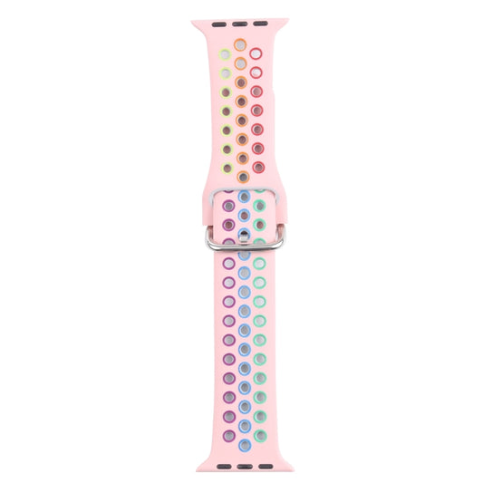 Metal Buckle Silicone Watch Band For Apple Watch Ultra 49mm&Watch Ultra 2 49mm / Series 9&8&7 45mm / SE 3&SE 2&6&SE&5&4 44mm / 3&2&1 42mm(Pink+Colorful) by bashfashion