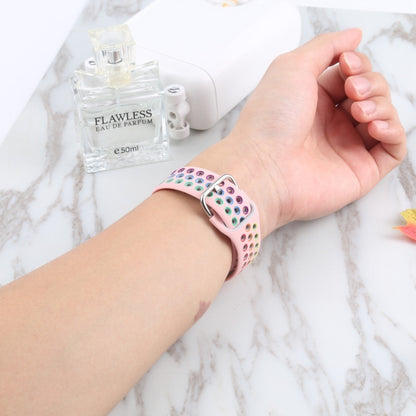 Metal Buckle Silicone Watch Band For Apple Watch Ultra 49mm&Watch Ultra 2 49mm / Series 9&8&7 45mm / SE 3&SE 2&6&SE&5&4 44mm / 3&2&1 42mm(Pink+Colorful) by bashfashion