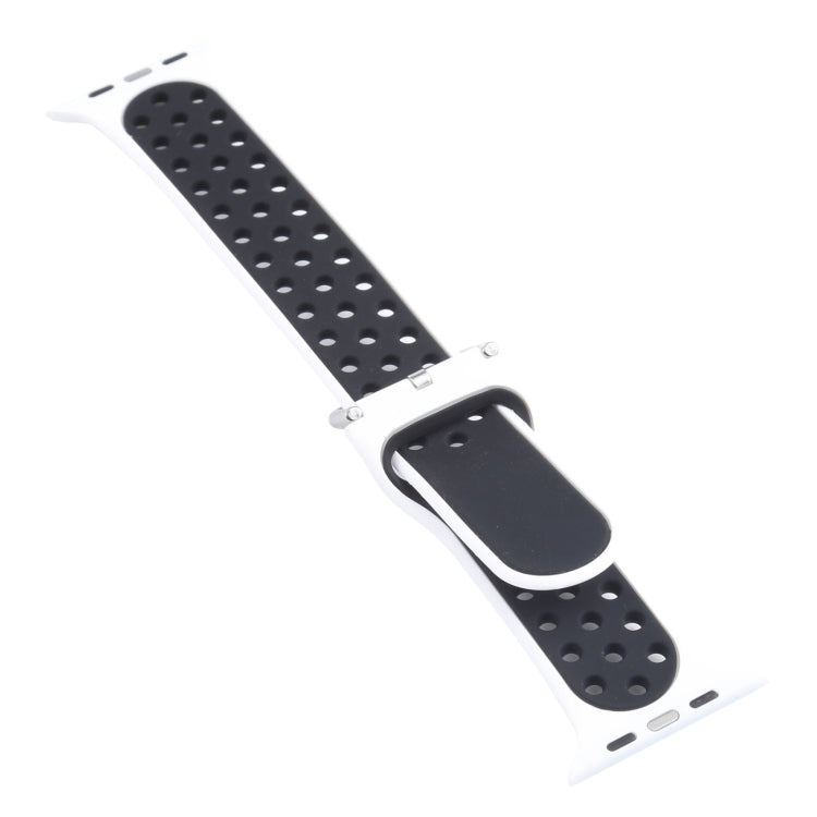 Metal Buckle Silicone Watch Band For Apple Watch Ultra 49mm&Watch Ultra 2 49mm / Series 9&8&7 45mm / SE 3&SE 2&6&SE&5&4 44mm / 3&2&1 42mm(White+Black) by bashfashion