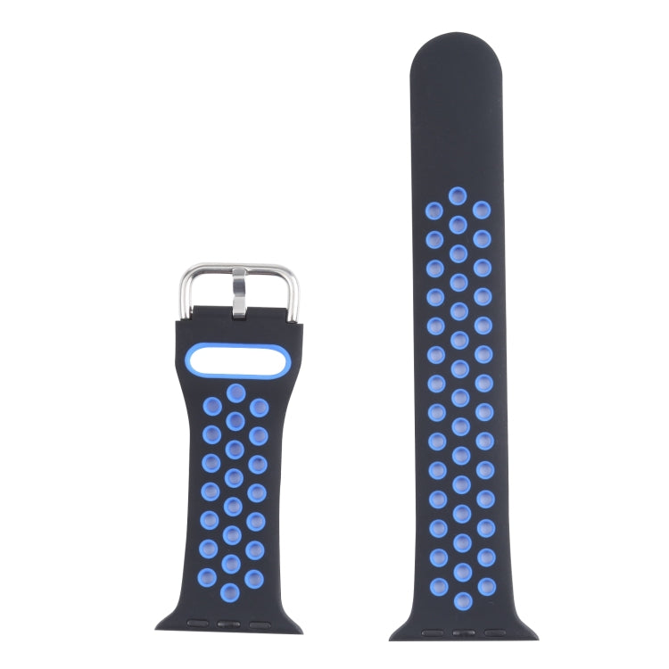 Metal Buckle Silicone Watch Band For Apple Watch Ultra 49mm&Watch Ultra 2 49mm / Series 9&8&7 45mm / SE 3&SE 2&6&SE&5&4 44mm / 3&2&1 42mm(Black+Blue) by bashfashion