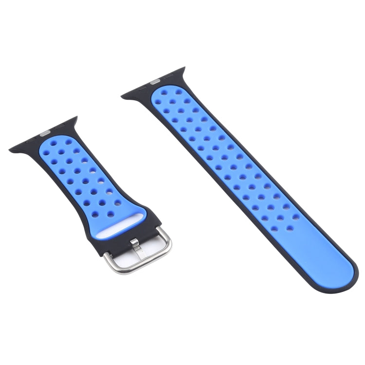 Metal Buckle Silicone Watch Band For Apple Watch Ultra 49mm&Watch Ultra 2 49mm / Series 9&8&7 45mm / SE 3&SE 2&6&SE&5&4 44mm / 3&2&1 42mm(Black+Blue) by bashfashion