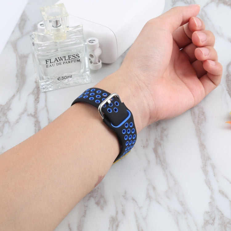 Metal Buckle Silicone Watch Band For Apple Watch Ultra 49mm&Watch Ultra 2 49mm / Series 9&8&7 45mm / SE 3&SE 2&6&SE&5&4 44mm / 3&2&1 42mm(Black+Blue) by bashfashion