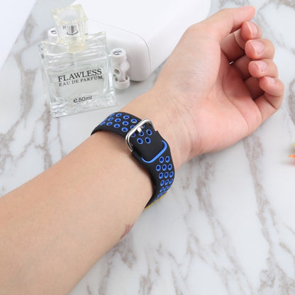 Metal Buckle Silicone Watch Band For Apple Watch Ultra 49mm&Watch Ultra 2 49mm / Series 9&8&7 45mm / SE 3&SE 2&6&SE&5&4 44mm / 3&2&1 42mm(Black+Blue) by bashfashion