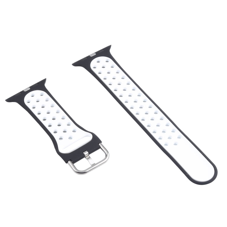 Metal Buckle Silicone Watch Band For Apple Watch Ultra 49mm&Watch Ultra 2 49mm / Series 9&8&7 45mm / SE 3&SE 2&6&SE&5&4 44mm / 3&2&1 42mm(Black+White) by bashfashion