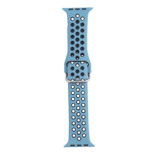Metal Buckle Silicone Watch Band For Apple Watch Ultra 49mm&Watch Ultra 2 49mm / Series 9&8&7 45mm / SE 3&SE 2&6&SE&5&4 44mm / 3&2&1 42mm(Light Blue+Black) by bashfashion