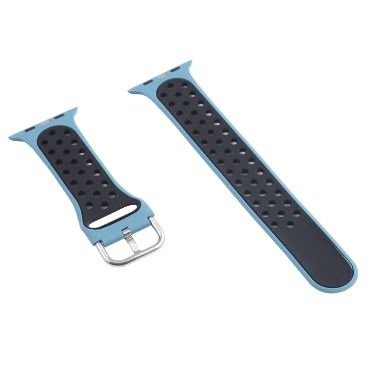 Metal Buckle Silicone Watch Band For Apple Watch Ultra 49mm&Watch Ultra 2 49mm / Series 9&8&7 45mm / SE 3&SE 2&6&SE&5&4 44mm / 3&2&1 42mm(Light Blue+Black) by bashfashion