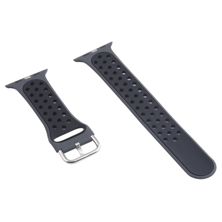 Metal Buckle Silicone Watch Band For Apple Watch Ultra 49mm&Watch Ultra 2 49mm / Series 9&8&7 45mm / SE 3&SE 2&6&SE&5&4 44mm / 3&2&1 42mm(Dark Gray+Black) by bashfashion