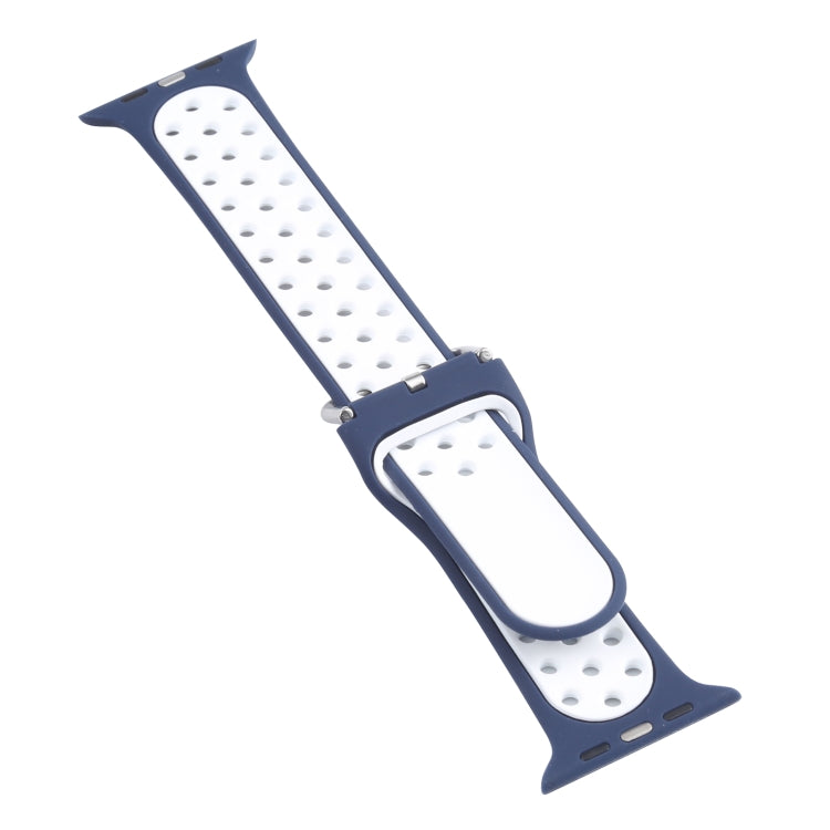 Metal Buckle Silicone Watch Band For Apple Watch Ultra 49mm&Watch Ultra 2 49mm / Series 9&8&7 45mm / SE 3&SE 2&6&SE&5&4 44mm / 3&2&1 42mm(Blue+White) by bashfashion