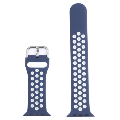 Metal Buckle Silicone Watch Band For Apple Watch Ultra 49mm&Watch Ultra 2 49mm / Series 9&8&7 45mm / SE 3&SE 2&6&SE&5&4 44mm / 3&2&1 42mm(Blue+White) by bashfashion