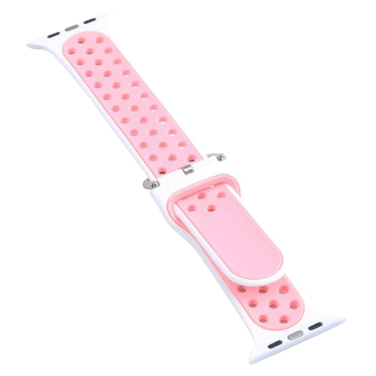 Metal Buckle Silicone Watch Band For Apple Watch Ultra 49mm&Watch Ultra 2 49mm / Series 9&8&7 45mm / SE 3&SE 2&6&SE&5&4 44mm / 3&2&1 42mm(White+Pink) by bashfashion
