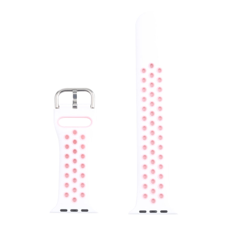 Metal Buckle Silicone Watch Band For Apple Watch Ultra 49mm&Watch Ultra 2 49mm / Series 9&8&7 45mm / SE 3&SE 2&6&SE&5&4 44mm / 3&2&1 42mm(White+Pink) by bashfashion