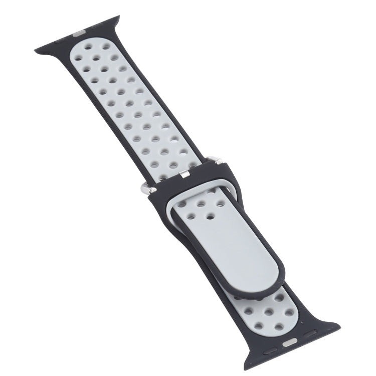 Metal Buckle Silicone Watch Band For Apple Watch Ultra 49mm&Watch Ultra 2 49mm / Series 9&8&7 45mm / SE 3&SE 2&6&SE&5&4 44mm / 3&2&1 42mm(Black+Gray) by bashfashion