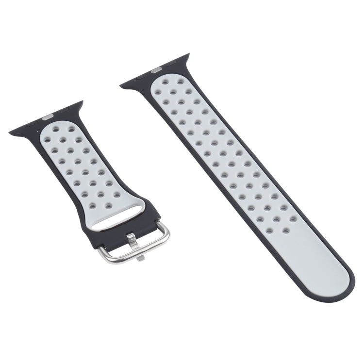 Metal Buckle Silicone Watch Band For Apple Watch Ultra 49mm&Watch Ultra 2 49mm / Series 9&8&7 45mm / SE 3&SE 2&6&SE&5&4 44mm / 3&2&1 42mm(Black+Gray) by bashfashion