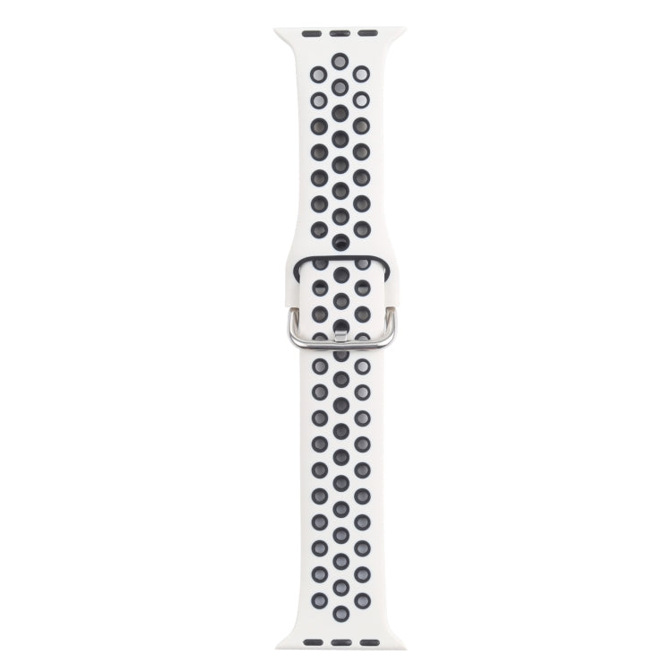 Metal Buckle Silicone Watch Band For Apple Watch Ultra 49mm&Watch Ultra 2 49mm / Series 9&8&7 45mm / SE 3&SE 2&6&SE&5&4 44mm / 3&2&1 42mm(Beige White+Black) by bashfashion