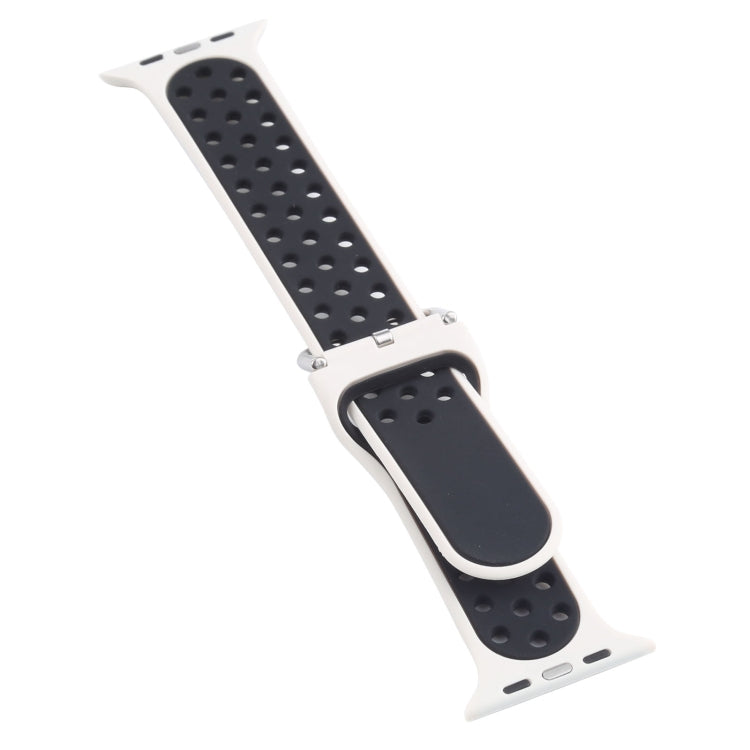 Metal Buckle Silicone Watch Band For Apple Watch Ultra 49mm&Watch Ultra 2 49mm / Series 9&8&7 45mm / SE 3&SE 2&6&SE&5&4 44mm / 3&2&1 42mm(Beige White+Black) by bashfashion