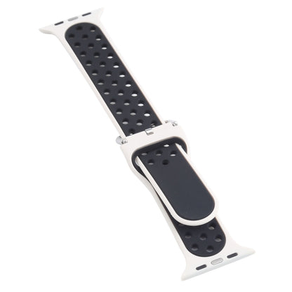 Metal Buckle Silicone Watch Band For Apple Watch Ultra 49mm&Watch Ultra 2 49mm / Series 9&8&7 45mm / SE 3&SE 2&6&SE&5&4 44mm / 3&2&1 42mm(Beige White+Black) by bashfashion