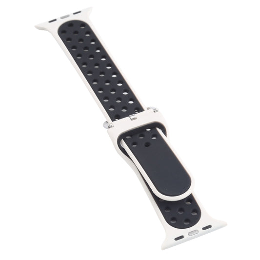 Metal Buckle Silicone Watch Band For Apple Watch Ultra 49mm&Watch Ultra 2 49mm / Series 9&8&7 45mm / SE 3&SE 2&6&SE&5&4 44mm / 3&2&1 42mm(Beige White+Black) by bashfashion