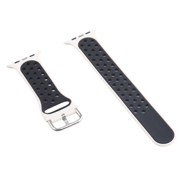 Metal Buckle Silicone Watch Band For Apple Watch Ultra 49mm&Watch Ultra 2 49mm / Series 9&8&7 45mm / SE 3&SE 2&6&SE&5&4 44mm / 3&2&1 42mm(Beige White+Black) by bashfashion