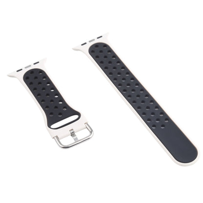 Metal Buckle Silicone Watch Band For Apple Watch Ultra 49mm&Watch Ultra 2 49mm / Series 9&8&7 45mm / SE 3&SE 2&6&SE&5&4 44mm / 3&2&1 42mm(Beige White+Black) by bashfashion