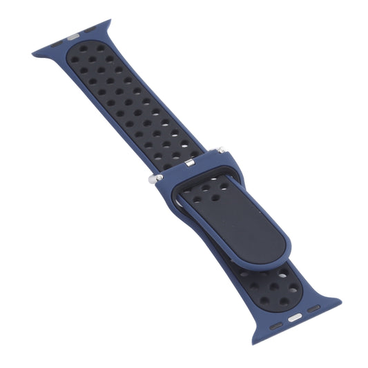 Metal Buckle Silicone Watch Band For Apple Watch Ultra 49mm&Watch Ultra 2 49mm / Series 9&8&7 45mm / SE 3&SE 2&6&SE&5&4 44mm / 3&2&1 42mm(Blue+Black) by bashfashion