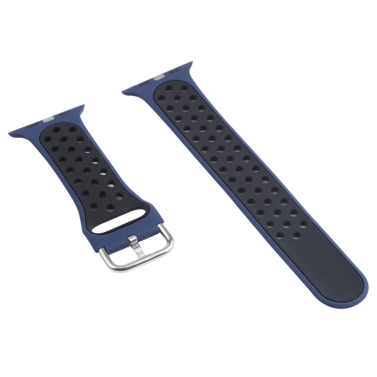 Metal Buckle Silicone Watch Band For Apple Watch Ultra 49mm&Watch Ultra 2 49mm / Series 9&8&7 45mm / SE 3&SE 2&6&SE&5&4 44mm / 3&2&1 42mm(Blue+Black) by bashfashion