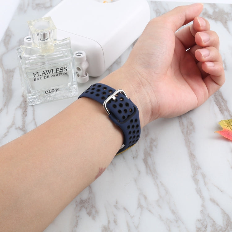 Metal Buckle Silicone Watch Band For Apple Watch Ultra 49mm&Watch Ultra 2 49mm / Series 9&8&7 45mm / SE 3&SE 2&6&SE&5&4 44mm / 3&2&1 42mm(Blue+Black) by bashfashion