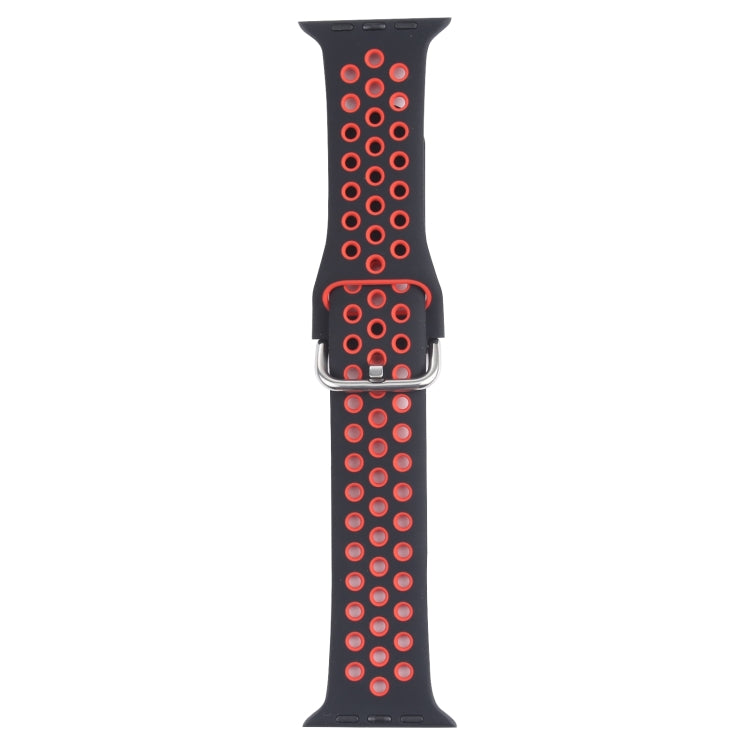 Metal Buckle Silicone Watch Band For Apple Watch Ultra 49mm&Watch Ultra 2 49mm / Series 9&8&7 45mm / SE 3&SE 2&6&SE&5&4 44mm / 3&2&1 42mm(Black+Red) by bashfashion