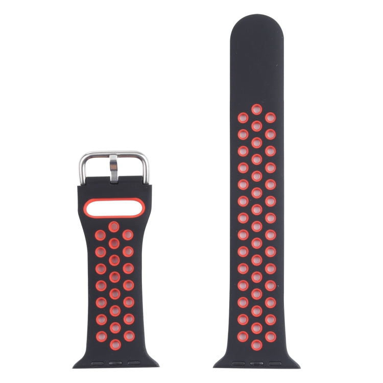 Metal Buckle Silicone Watch Band For Apple Watch Ultra 49mm&Watch Ultra 2 49mm / Series 9&8&7 45mm / SE 3&SE 2&6&SE&5&4 44mm / 3&2&1 42mm(Black+Red) by bashfashion