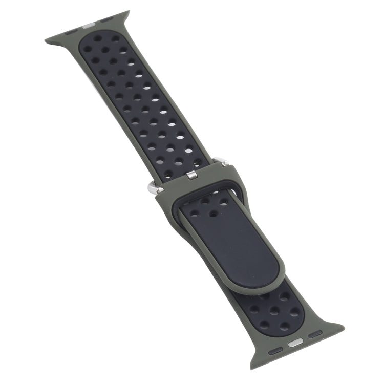 Metal Buckle Silicone Watch Band For Apple Watch Ultra 49mm&Watch Ultra 2 49mm / Series 9&8&7 45mm / SE 3&SE 2&6&SE&5&4 44mm / 3&2&1 42mm(Olive Green+Black) by bashfashion