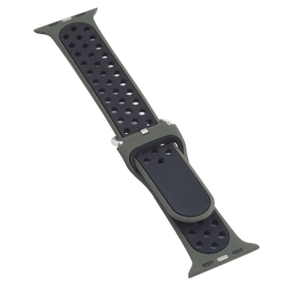 Metal Buckle Silicone Watch Band For Apple Watch Ultra 49mm&Watch Ultra 2 49mm / Series 9&8&7 45mm / SE 3&SE 2&6&SE&5&4 44mm / 3&2&1 42mm(Olive Green+Black) by bashfashion