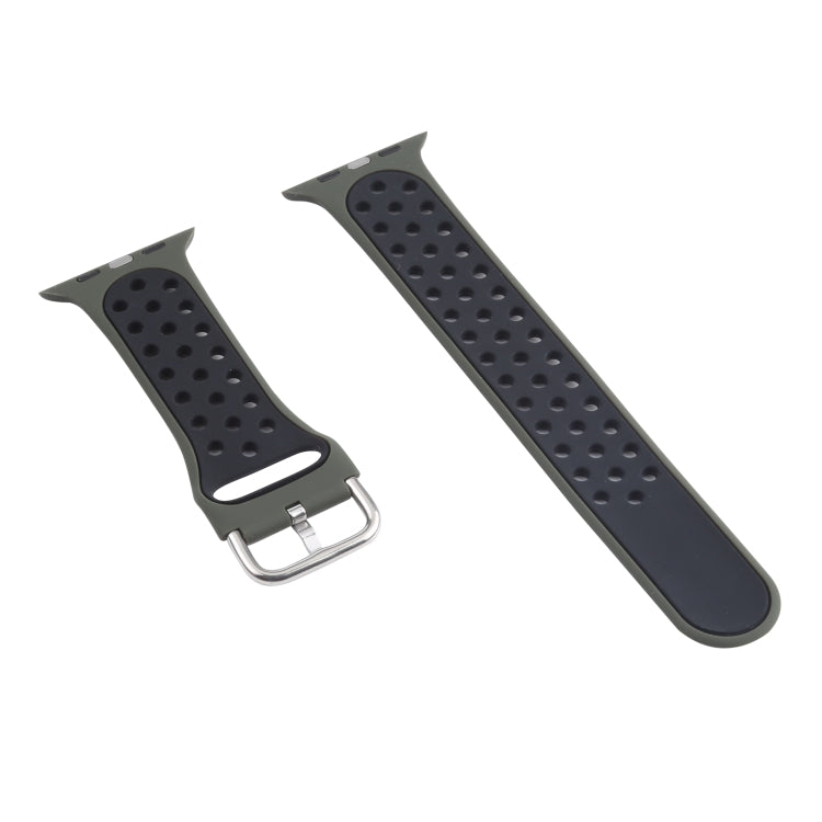 Metal Buckle Silicone Watch Band For Apple Watch Ultra 49mm&Watch Ultra 2 49mm / Series 9&8&7 45mm / SE 3&SE 2&6&SE&5&4 44mm / 3&2&1 42mm(Olive Green+Black) by bashfashion