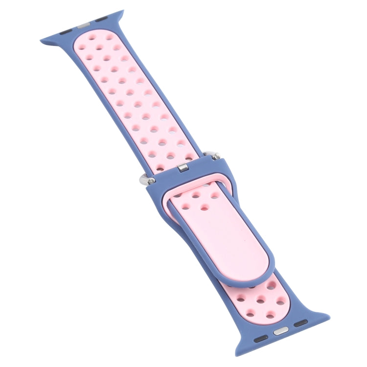 Metal Buckle Silicone Watch Band For Apple Watch Ultra 49mm&Watch Ultra 2 49mm / Series 9&8&7 45mm / SE 3&SE 2&6&SE&5&4 44mm / 3&2&1 42mm(Light Blue+Pink) by bashfashion