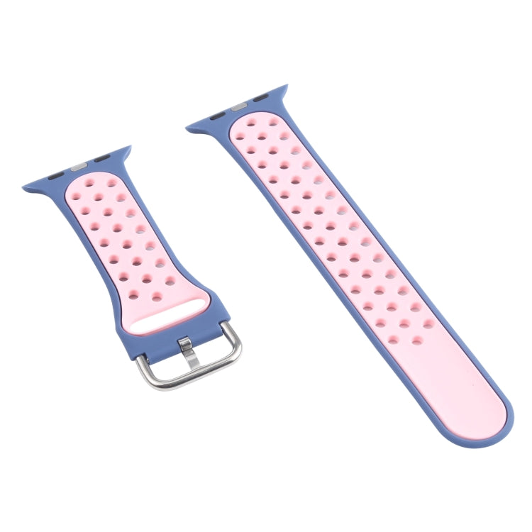 Metal Buckle Silicone Watch Band For Apple Watch Ultra 49mm&Watch Ultra 2 49mm / Series 9&8&7 45mm / SE 3&SE 2&6&SE&5&4 44mm / 3&2&1 42mm(Light Blue+Pink) by bashfashion