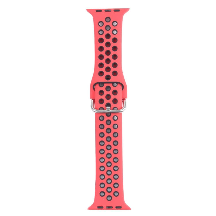 Metal Buckle Silicone Watch Band For Apple Watch Ultra 49mm&Watch Ultra 2 49mm / Series 9&8&7 45mm / SE 3&SE 2&6&SE&5&4 44mm / 3&2&1 42mm(Red+Black) by bashfashion