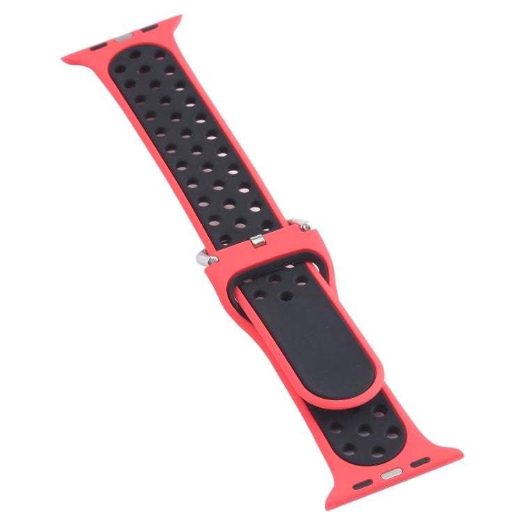 Metal Buckle Silicone Watch Band For Apple Watch Ultra 49mm&Watch Ultra 2 49mm / Series 9&8&7 45mm / SE 3&SE 2&6&SE&5&4 44mm / 3&2&1 42mm(Red+Black) by bashfashion