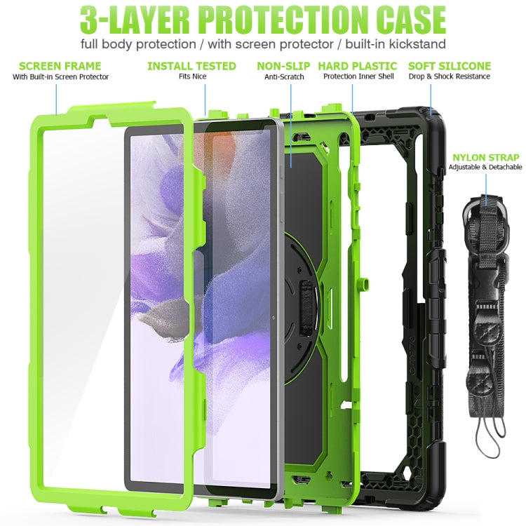 For Samsung Galaxy Tab S7 FE 12.4 inch 2021 SM-T730 / SM-T736B Shockproof Colorful Silicone + PC Protective Case with Holder & Shoulder Strap & Hand Strap & Pen Slot(Lime PC+Black) by bashfashion