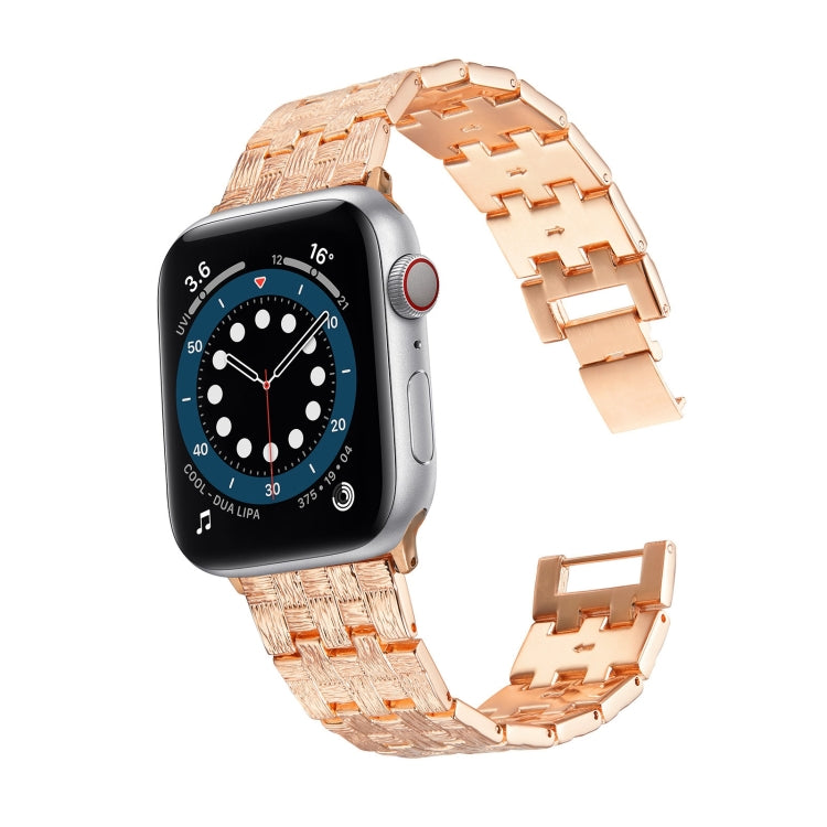 Woven Texture Stainless Steel Watch Band For Apple Watch Series 9&8&7 41mm / SE 3&SE 2&6&SE&5&4 40mm / 3&2&1 38mm(Rose Gold) by bashfashion