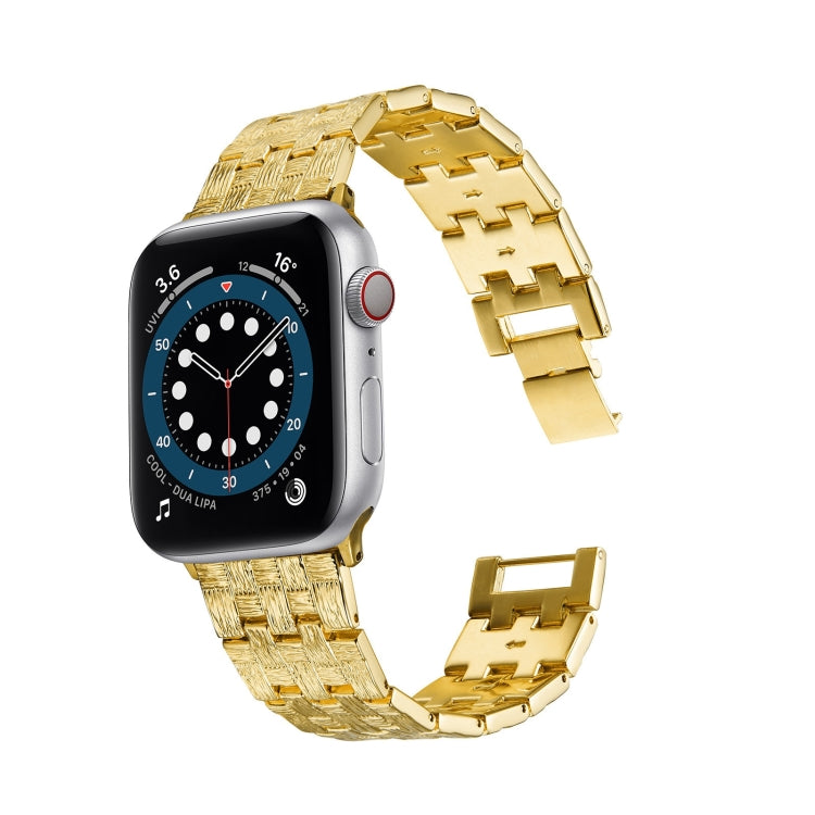 Woven Texture Stainless Steel Watch Band For Apple Watch Ultra 49mm&Watch Ultra 2 49mm / Series 9&8&7 45mm / SE 3&SE 2&6&SE&5&4 44mm / 3&2&1 42mm(Gold) by bashfashion
