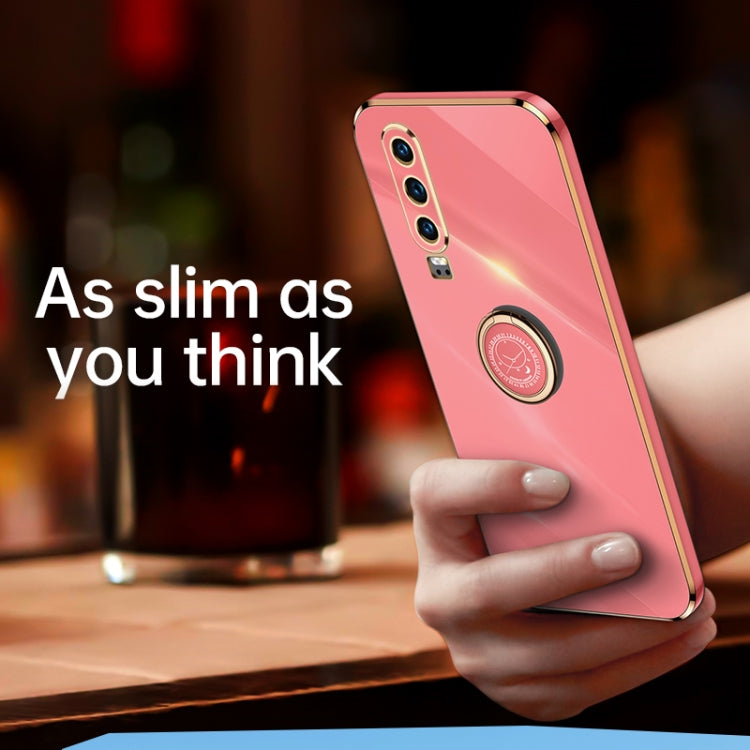 For Huawei P30 XINLI Straight Edge 6D Electroplate TPU Phone Case with Ring Holder(Pink) by XINLI