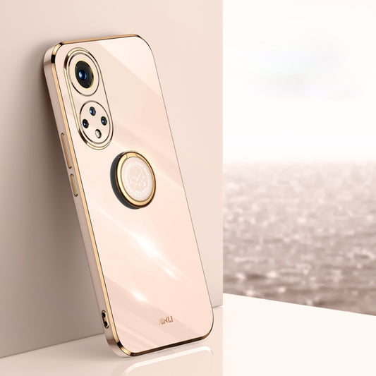 For Honor 50 Pro XINLI Straight Edge 6D Electroplate TPU Phone Case with Ring Holder(Pink) by XINLI