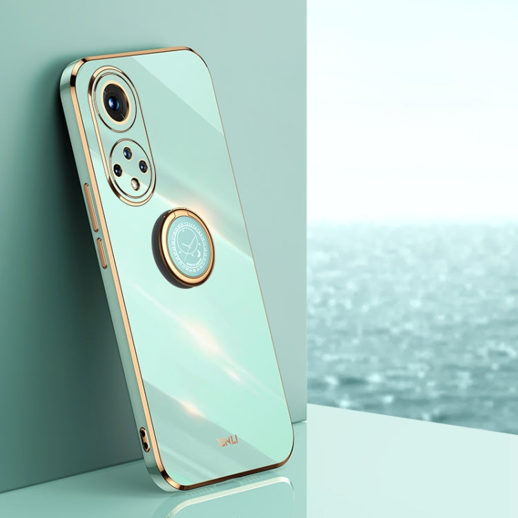 For Honor 50 Pro XINLI Straight Edge 6D Electroplate TPU Phone Case with Ring Holder(Mint Green) by XINLI
