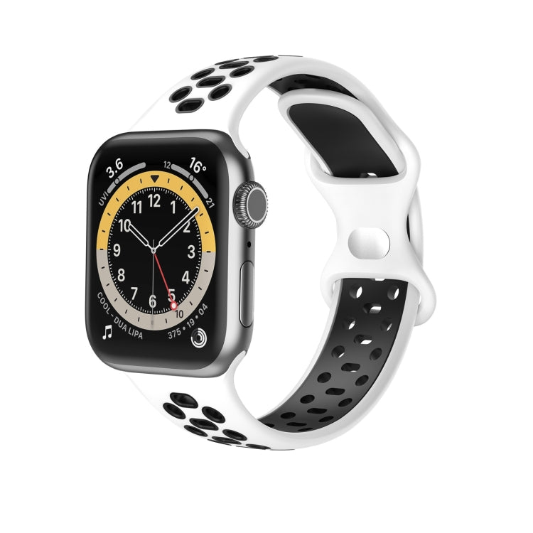 Two-color 8-buckle Silicone Watch Band For Apple Watch Series 9&8&7 41mm / SE 3&SE 2&6&SE&5&4 40mm / 3&2&1 38mm(White Black) by bashfashion