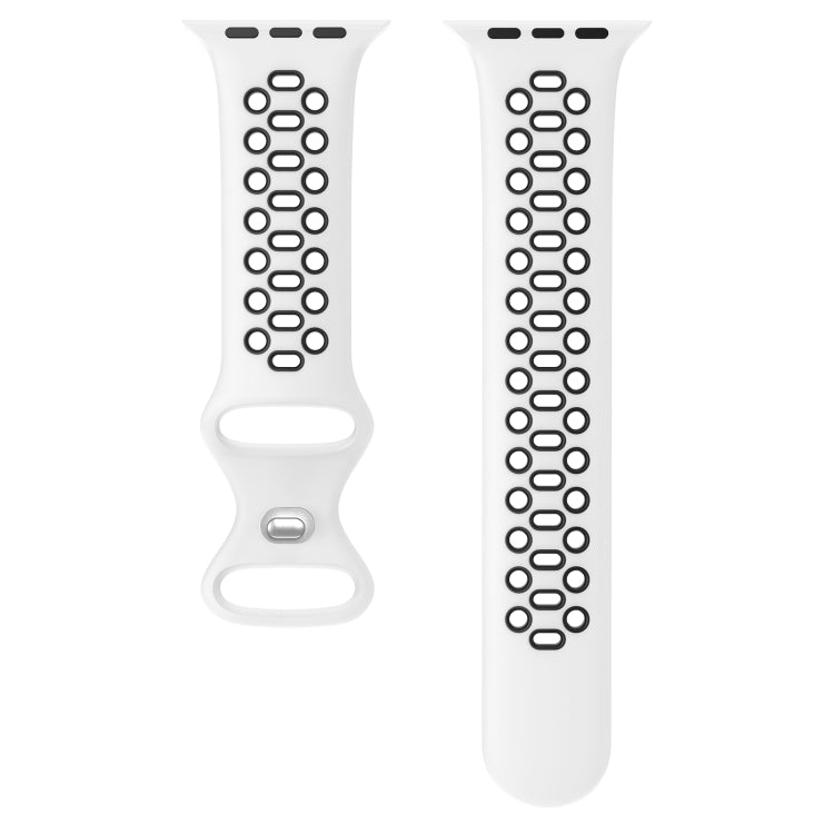 Two-color 8-buckle Silicone Watch Band For Apple Watch Series 9&8&7 41mm / SE 3&SE 2&6&SE&5&4 40mm / 3&2&1 38mm(White Black) by bashfashion
