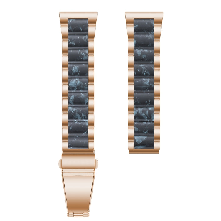 For Samsung Smart Watch 22mm Three-beads Steel + Resin Watch Band(Rose Gold Blue) by bashfashion