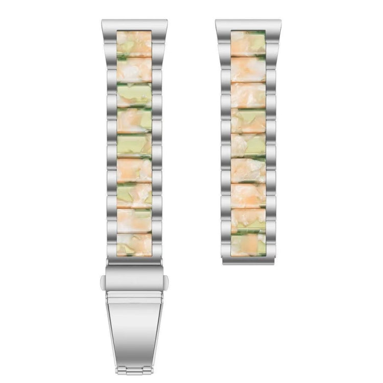 For Samsung Smart Watch 22mm Three-beads Steel + Resin Watch Band(Silver Pink Green) by bashfashion